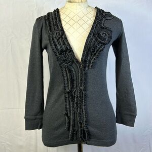 J.Crew Gray Button Down Sweater Size XS New Ruffle Front 100% cotton